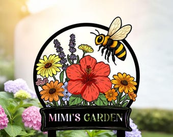 Custom Bee Garden Metal Sign with Stakes, Floral Yard Decor