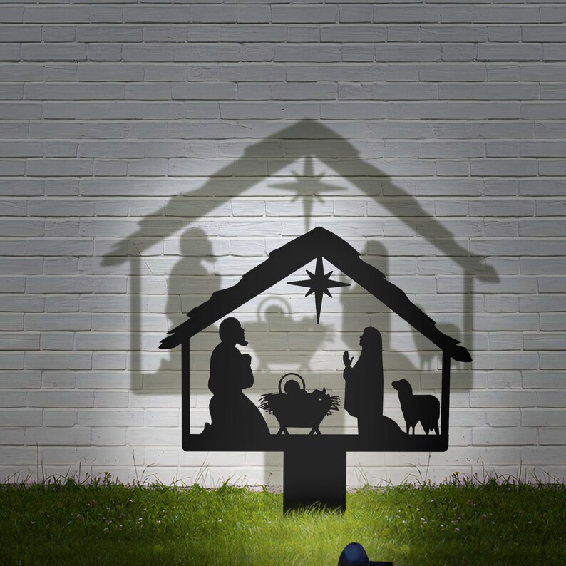 Nativity Scene Shadow Caster Metal Stake, Christmas Outdoor Decor, Garden Stake, Christmas Shadow Caster, Metal Yard Art, Nativity Spotlight image 3