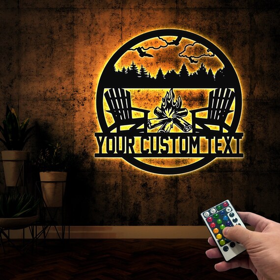 Custom Campfire Metal Wall Art With Led Lights Camper Decor Etsy