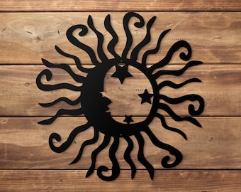 Sun Moon Stars Metal Wall Art, Celestial Home Decor