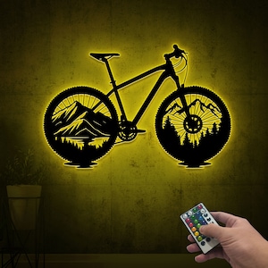 Metal Bicycle Sign with Led Lights, Mountain Bike Wall Decor, Biker Room Decor, Birthday Christmas Gift, Cyclist Gifts, Bicycle Lover Gift