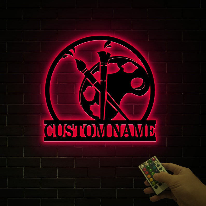 Custom Artist Metal Wall Art With Led Light Art Studio Sign Etsy