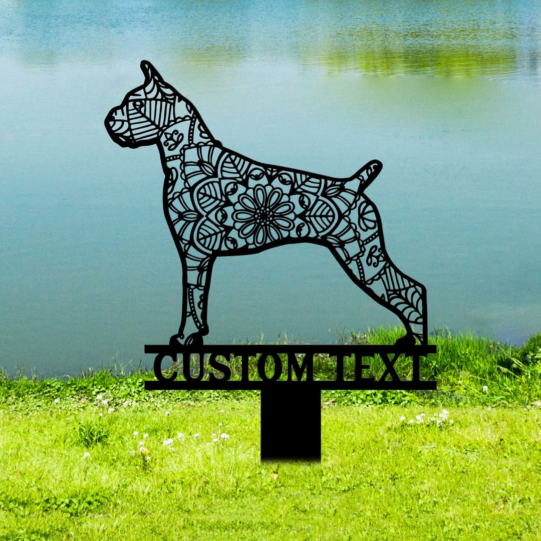 Custom Boxers Dog Stake Metal, Zentangle Metal Yard Art, Dog Garden