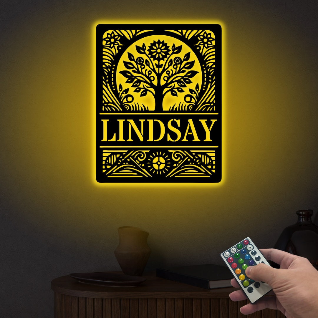 Custom Tree Name Sign With Led Lights, Metal Tree Wall Art, Garden ...