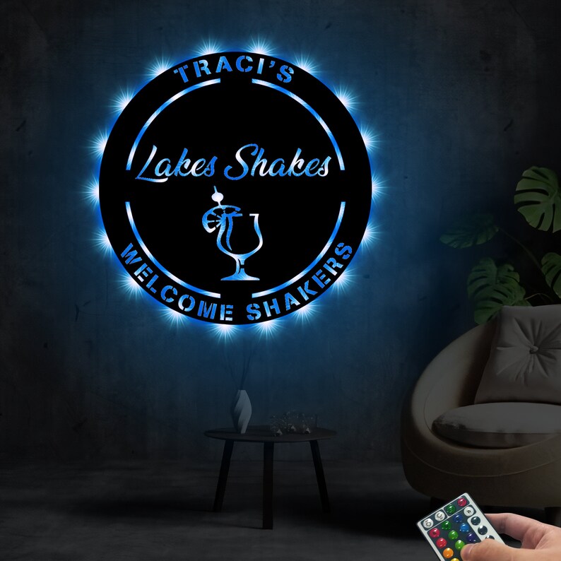 Custom Metal Wall Art With Led Lights for Shop Owner Etsy