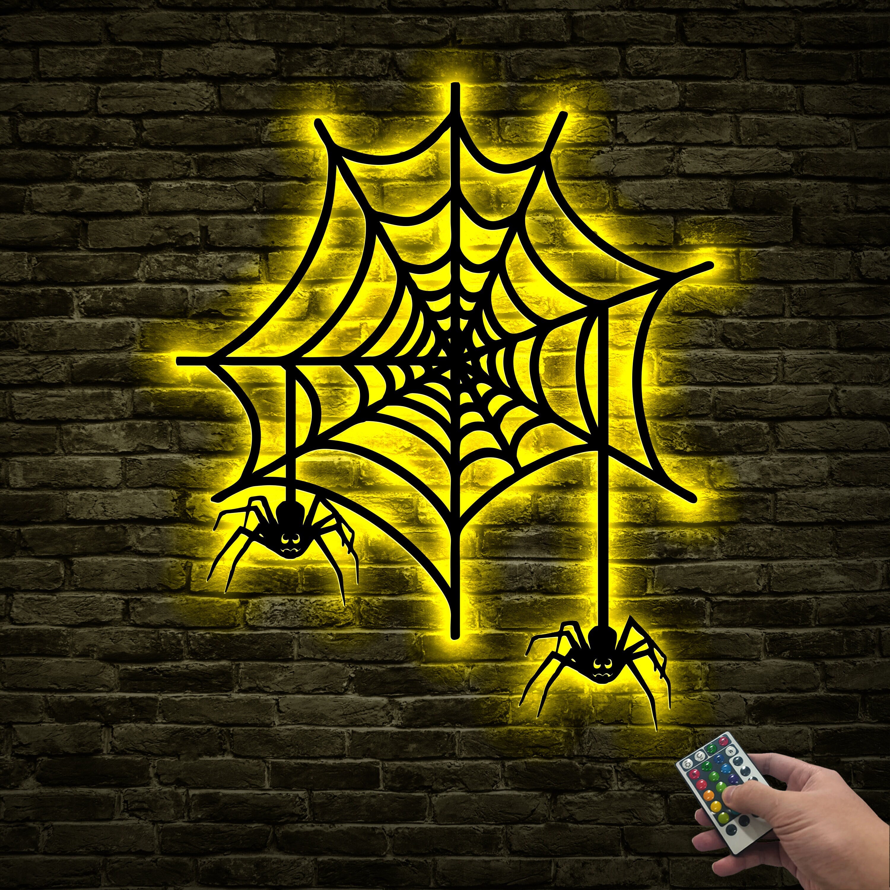 Halloween Spider Metal Wall Art With Lights, Creepy Spider Web Sign Decoration For Wall, SpiderWeb Outdoor Decor, Halloween Is Coming