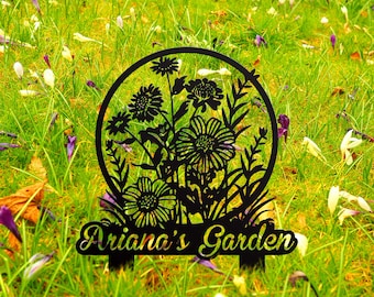 Personalized Metal Flower Garden Stake, Custom Welcome Sign