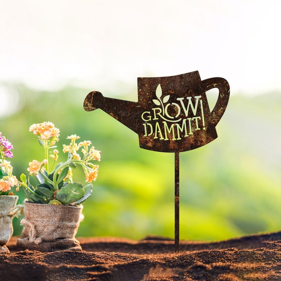 Panneau Métal Humoristique "Grow Dammit" - Décoration Jardin, Serre, Extérieur - Lone Star Art
