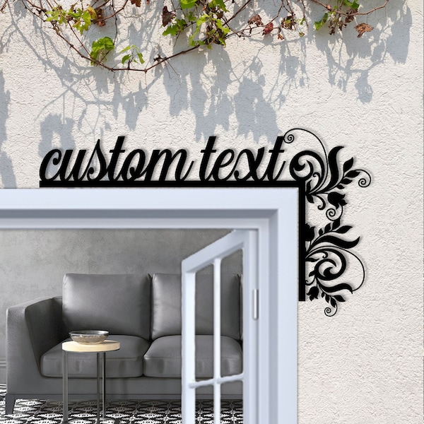 Custom Text Door Corner Sign Floral, Metal Door Corner Decor, Personalized Door Hanger Door Trim Door Topper, Home Office Decor