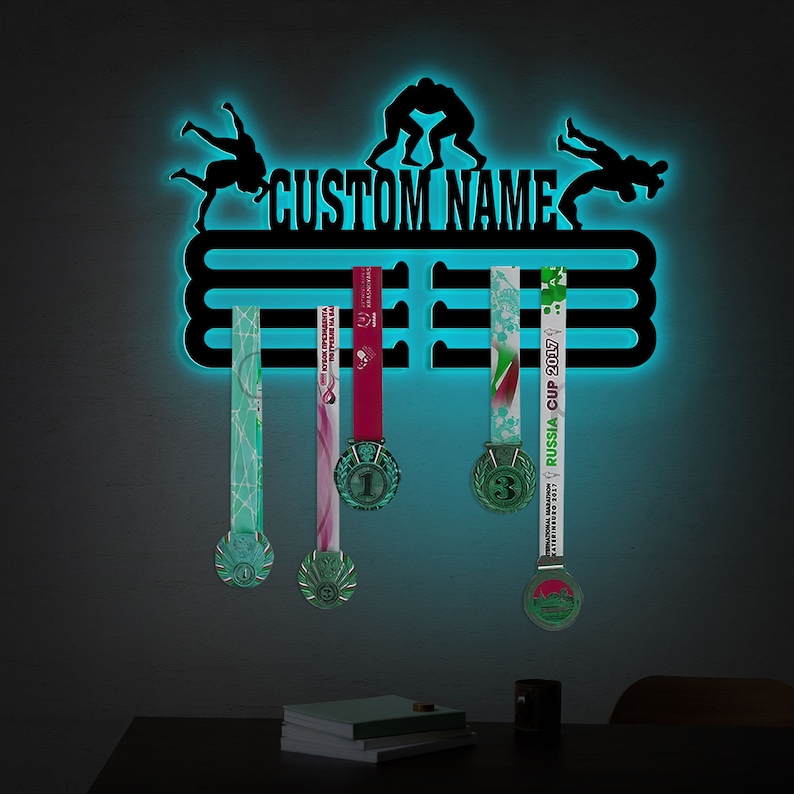 Wrestling Medal Hanger Custom Name With Led Light Sports Etsy