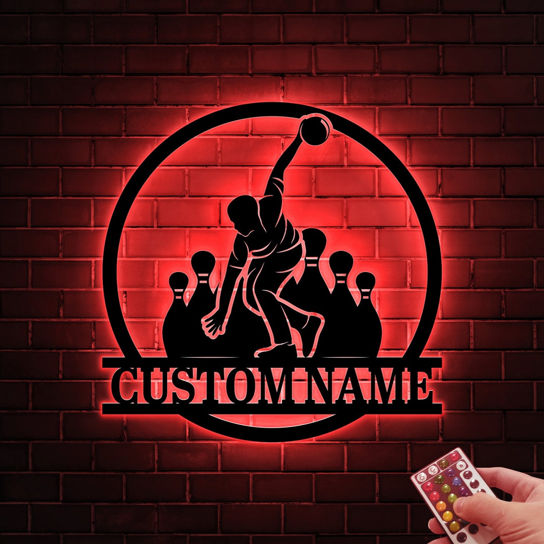 Custom Bowling Sign Led Light, Bowling Pins Metal Sports Sign, Bowling