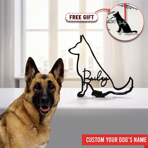 German Shepherd Dog Sitting Metal Table Sign, Minimalist Sculpture Statue, Custom Dog Breed Metal Wire, Dog Lover Gift, Home Office Decor