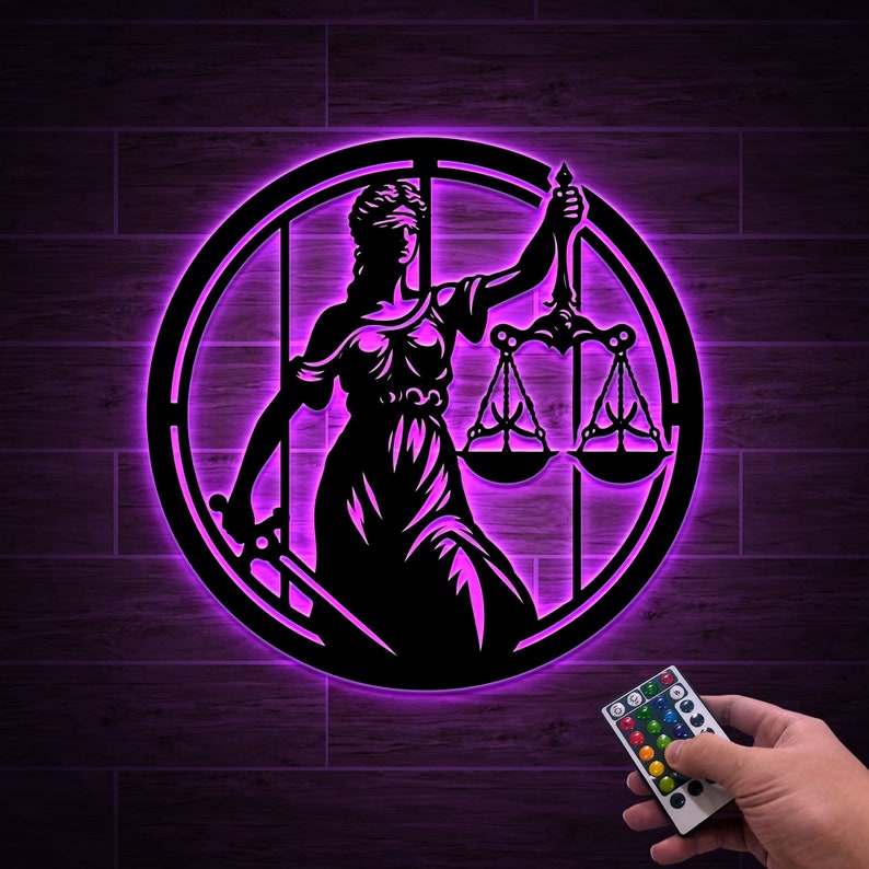 Lady Justice Metal Wall Art With LED Lights, Law Office Decor - Etsy