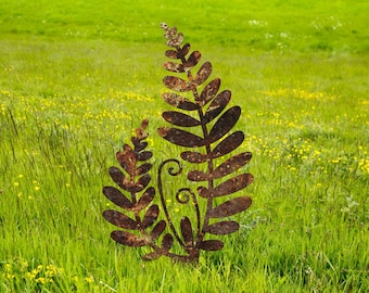 Rusty Fern Leaves Garden Sign, Fern Plant Garden Stake, Metal Yard Art, Vintage Outdoor Decor, Gardener Gifts, Metal Garden Sign, Rustic Art