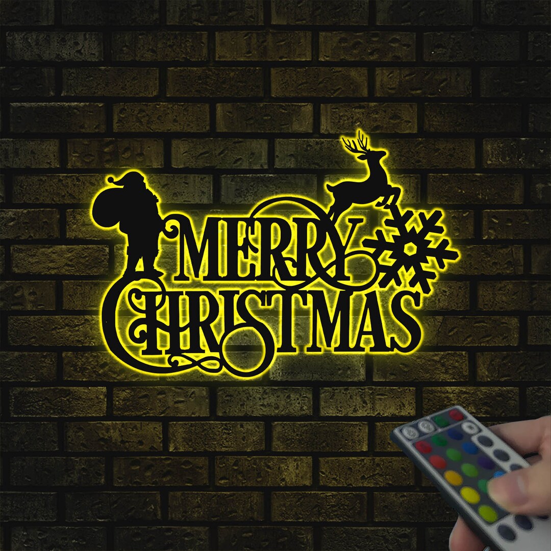 Merry Christmas Metal Wall Art With Led Lights Santa Claus Etsy