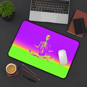 Neon Purple Green Skeleton Desert Meditation Gaming Mousepad Desk Mat