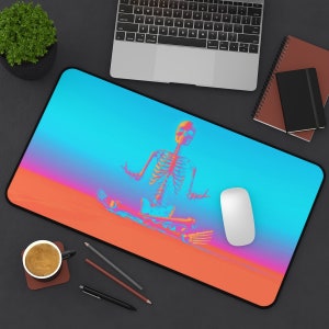 Neon Skeleton Desert Meditation Gaming Mousepad Desk Mat