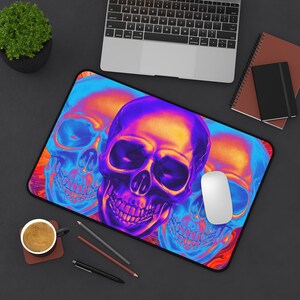 Trippy Abstract Neon Skull Gaming Mousepad Desk Mat