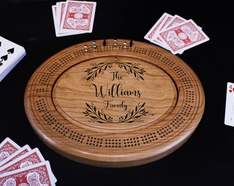 Solid Cherry Cribbage Board - Personalized Family Name, Custom Game Board. Great Gift for Retirements, Weddings, Promotions, & Holidays!