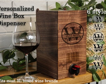 Personalized Wood Wine Box for Boxed Wines - Custom Wine Holder and Gift for holidays, anniversary, restaurants, birthdays, and weddings.