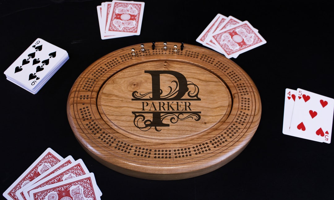Solid Cherry Cribbage Board Personalized Monogram Family Name Great