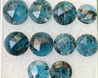 Teal Moss Kyanite Rose Cut Cabochons: 12mm Faceted Gemstone Lot