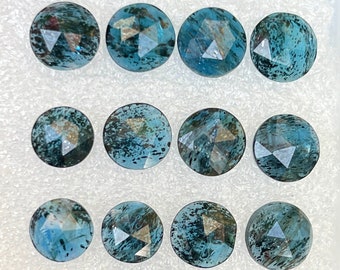 Teal Moss Kyanite Cabochons: 13 Rose Cut Gemstones, 10mm Flat Backs