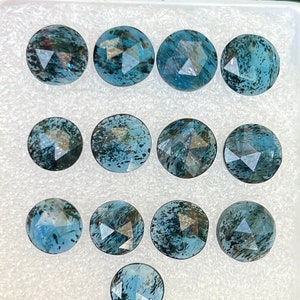 Natural Teal Moss Kyanite Rose Cut Gemstone Round Shape Teal Moss Kyanite Rose Cut 13 Pieces Lot 10 MM Loose Faceted Flat Back Cabochon