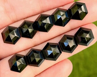 Black Spinel Gemstone: 12mm Rose Cut Hexagon Cabochons - 10 Piece Lot