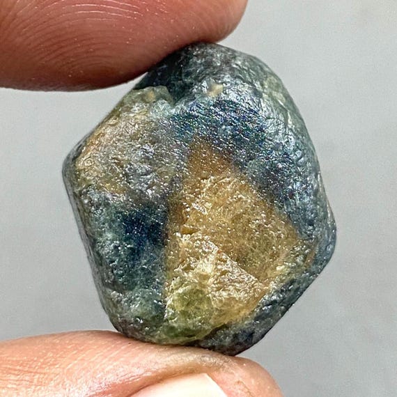 Raw Green Sapphire Specimen: Golden Sheen Matrix, Healing Crystal