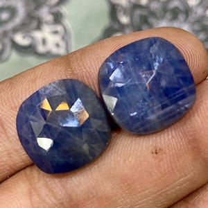 Blue Sapphire Gemstone Slices: Rose Cut Square Pair, 23.50 Carat