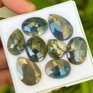 Natural Blue Sapphire Rose Cut Gemstone Lot: 58.50 Carat, 13-19mm, 8 Pieces