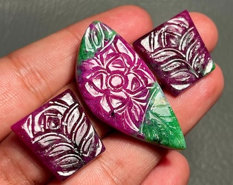 Carved Ruby Gemstone Pair, Untreated Ruby Carvings for Jewelry Making (83.15 Carat)