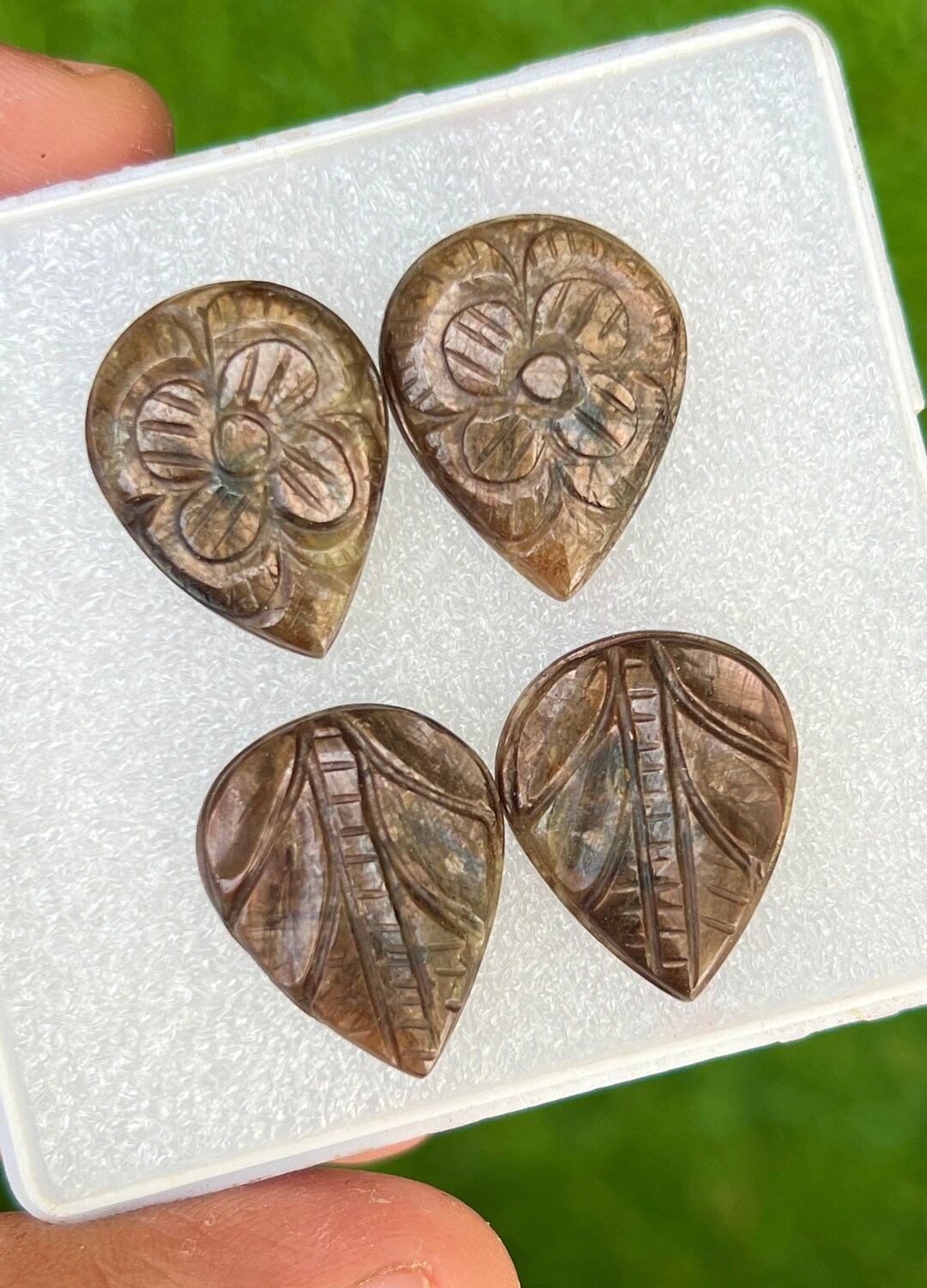 Carved Chocolate Sapphire Gemstone Pair, Natural Untreated Golden