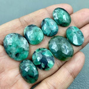 Emerald Rose Cut Gemstone Lot: 75.50 Carat, May Birthstone, 19-23mm (8 Pieces)