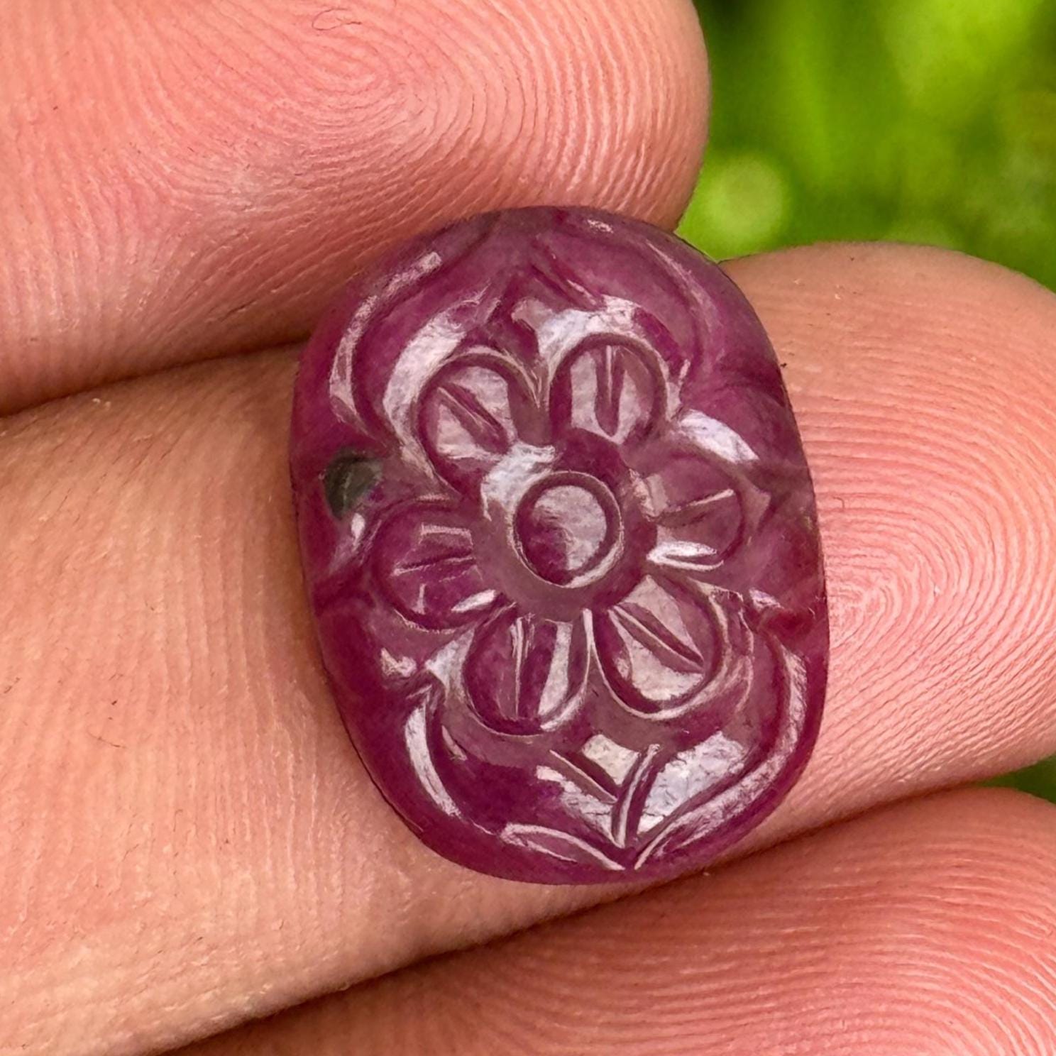 手作り彫刻ルビー宝石：13カラットオーバル誕生石（17x13x4 MM - Etsy 日本