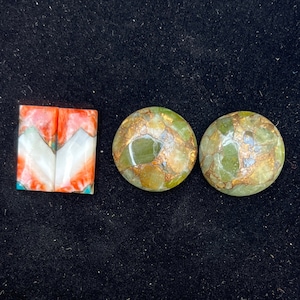 Spiny Oyster Copper Turquoise 18x8mm & 18 mm 2 Pair Smooth Cabochon - Calibrated Gemstones -Flat Back Gemstone Natural Turquoise Cabochon