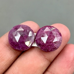 Natural Ruby Zoisite Rose Cut Round Shape Pair Flat Back Cabochon Pair 20.0 Carat 15 MM Ruby Ruby Rose Cut Pair Making For Jewelry