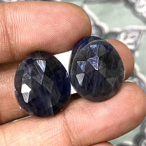 Rose Cut Blue Sapphire Slices: 33 Carat Untreated Gemstone Pair
