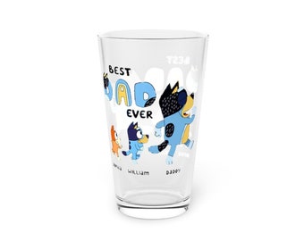 Custom Best Dad Ever Beer Glass, Bluey Dad Beer Glass, Father Beer Glasses, Father’s Day Gift, Gift For Dad, Cartoon Beer Glass,Gift For Him