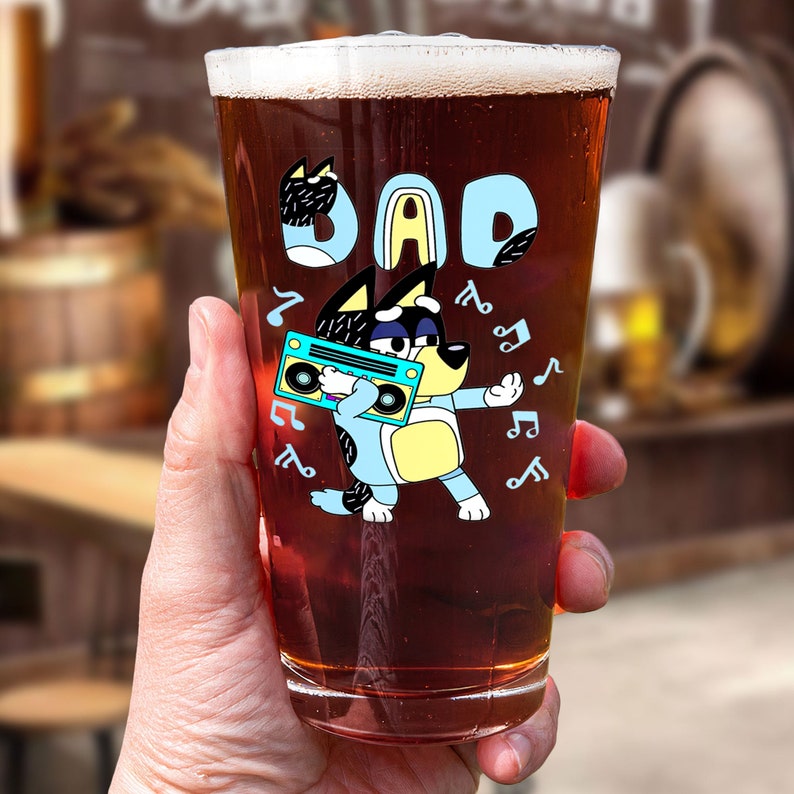 Custom Bluey Beer Glass, Bluey Dad Beer Glass, Father Beer Glasses