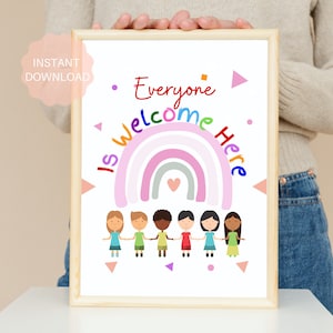 Boho Everyone Is Welcome Here, Diversity Art,Digital Download,Diversity Classroom Poster,INSTANT DOWNLOAD,Printable Wall Decor,Inclusive Art