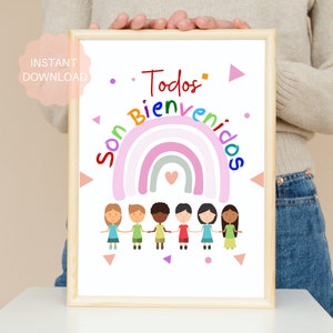 Todos son bienvenidos, Todos son bienvenidos, Cartel de aula de español boho, Imprimible de diversidad, Imprimible de aula de diversidad, Digital 8x10