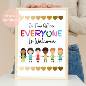En esta oficina todos son bienvenidos, arte de la oficina de diversidad, descarga digital, cartel de la oficina de diversidad, descarga instantánea, decoración de pared imprimible