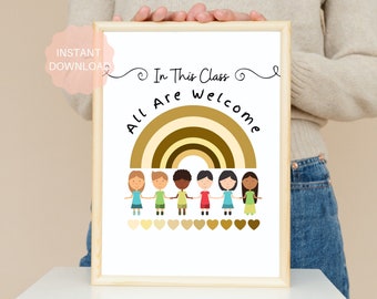 In This Class All Are Welcome, Diversity Classroom Art, Digital Download, Diversity Classroom Poster, INSTANT DOWNLOAD,Printable Wall Decor