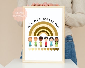 All Are Welcome, Diversity Art, Digital Download, Diversity Classroom Poster,Elementary Class Decor,INSTANT DOWNLOAD,Printable Wall Decor