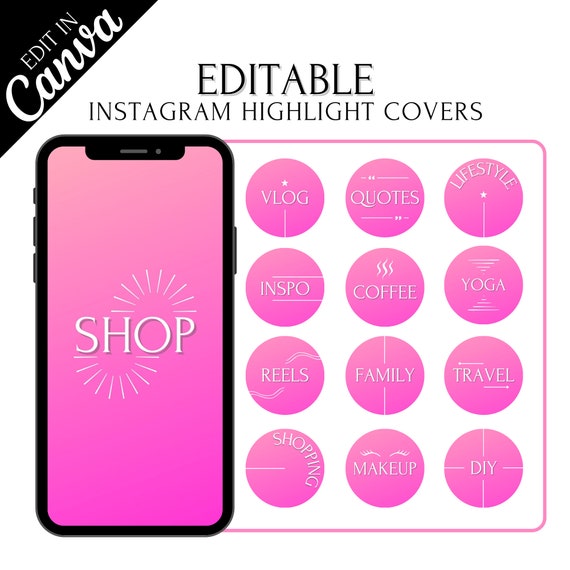Editable Instagram Highlight Covers Minimalist, Pink Gradient IG