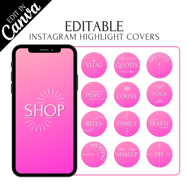 Editable Instagram Highlight Covers Minimalist Pink Gradient Etsy España
