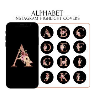 Letras de Instagram oro rosa, portadas destacadas del alfabeto inglés para Instagram, iconos de Instagram, alfabeto PNG