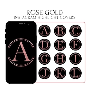 Letras de Instagram oro rosa, portadas destacadas del alfabeto inglés para Instagram, iconos de Instagram, alfabeto PNG